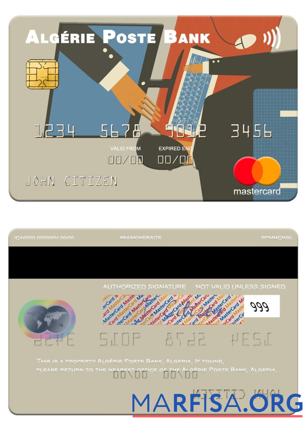 Printable Algeria Algérie Poste Bank mastercard download for verification